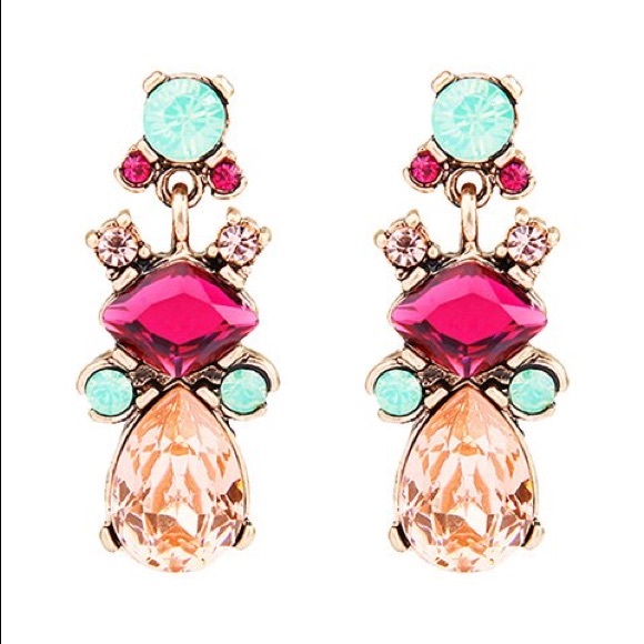 ✨ HP🎉Pink & Teal Crystal Drop Earrings✨ - Picture 5 of 9